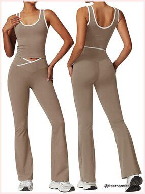2 Piece Workout Set: Flare Leggings & Crop Tank Top